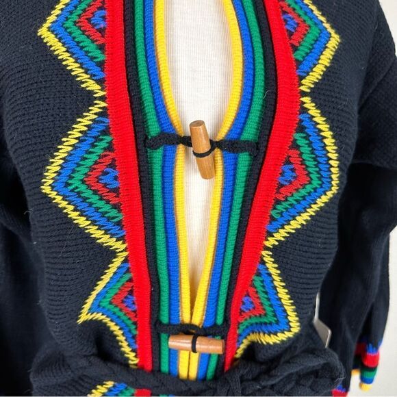 Vintage 70s Rainbow Boho Hippie Hoodie Cardigan Bell Sleeves Cape Sweater Donna - Picture 6 of 10